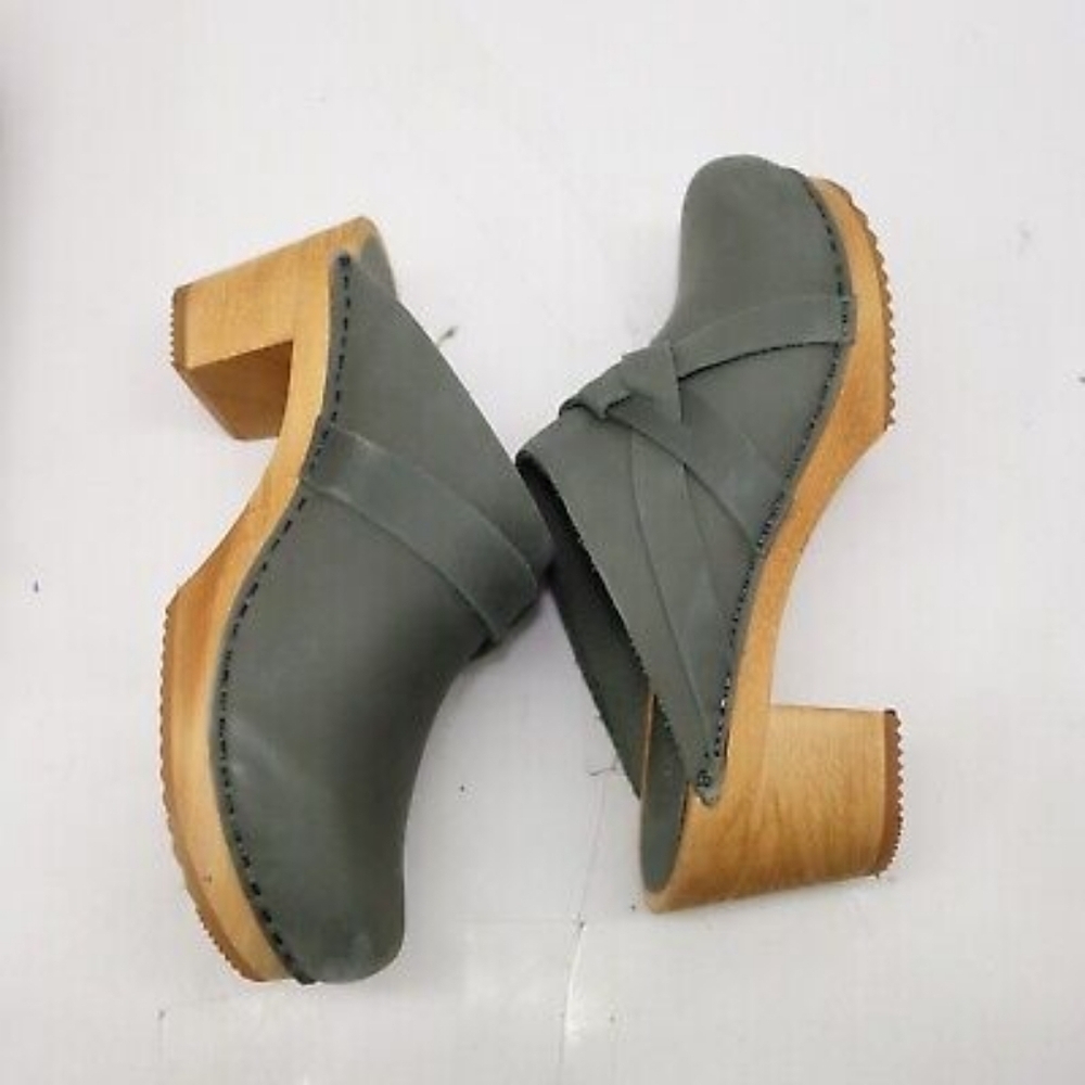 Sanita Clogs Manuella Wooden Oiled Leather Khaki Green Size EU 40 Shoe